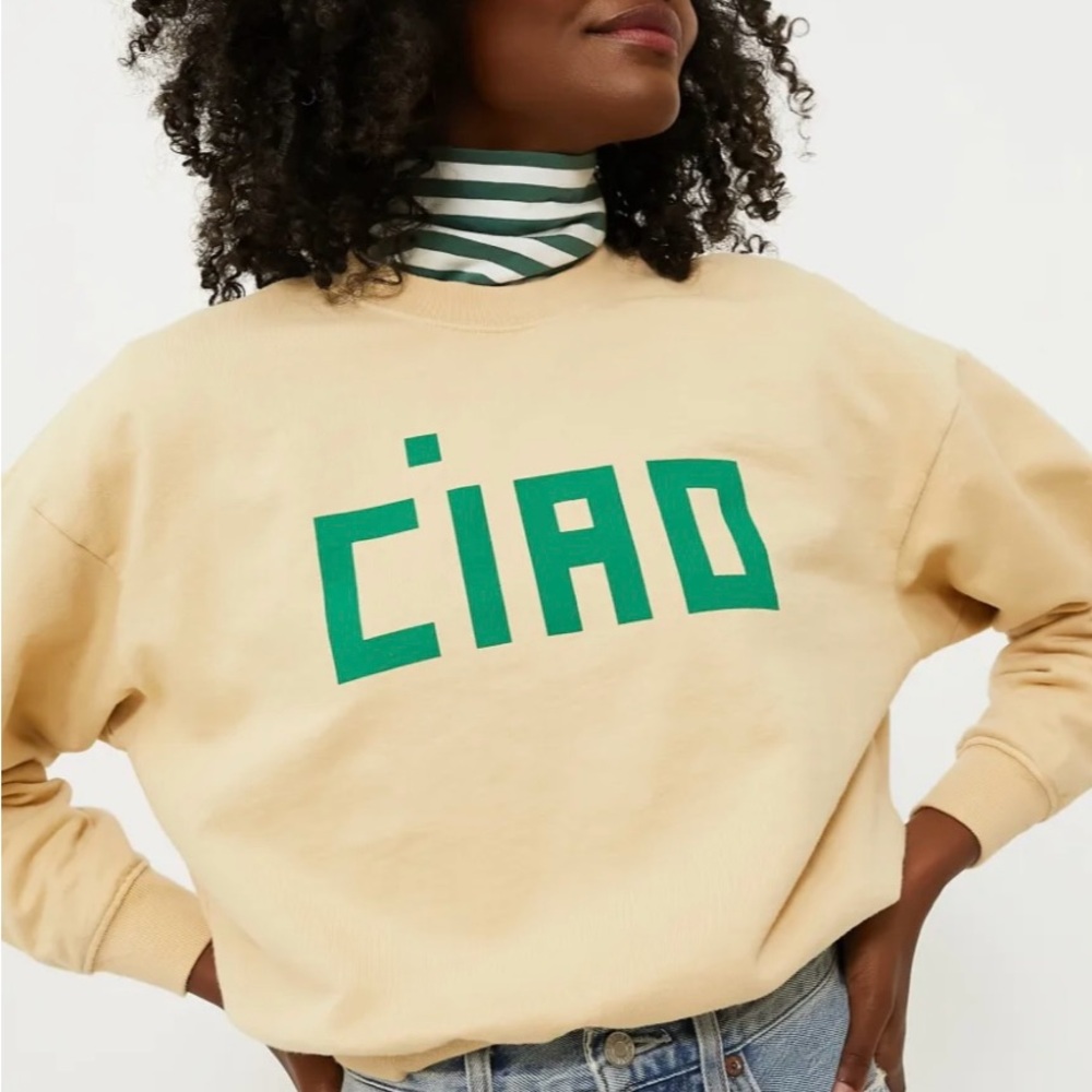 Clare V Crewneck with Green 'Ciao' Print